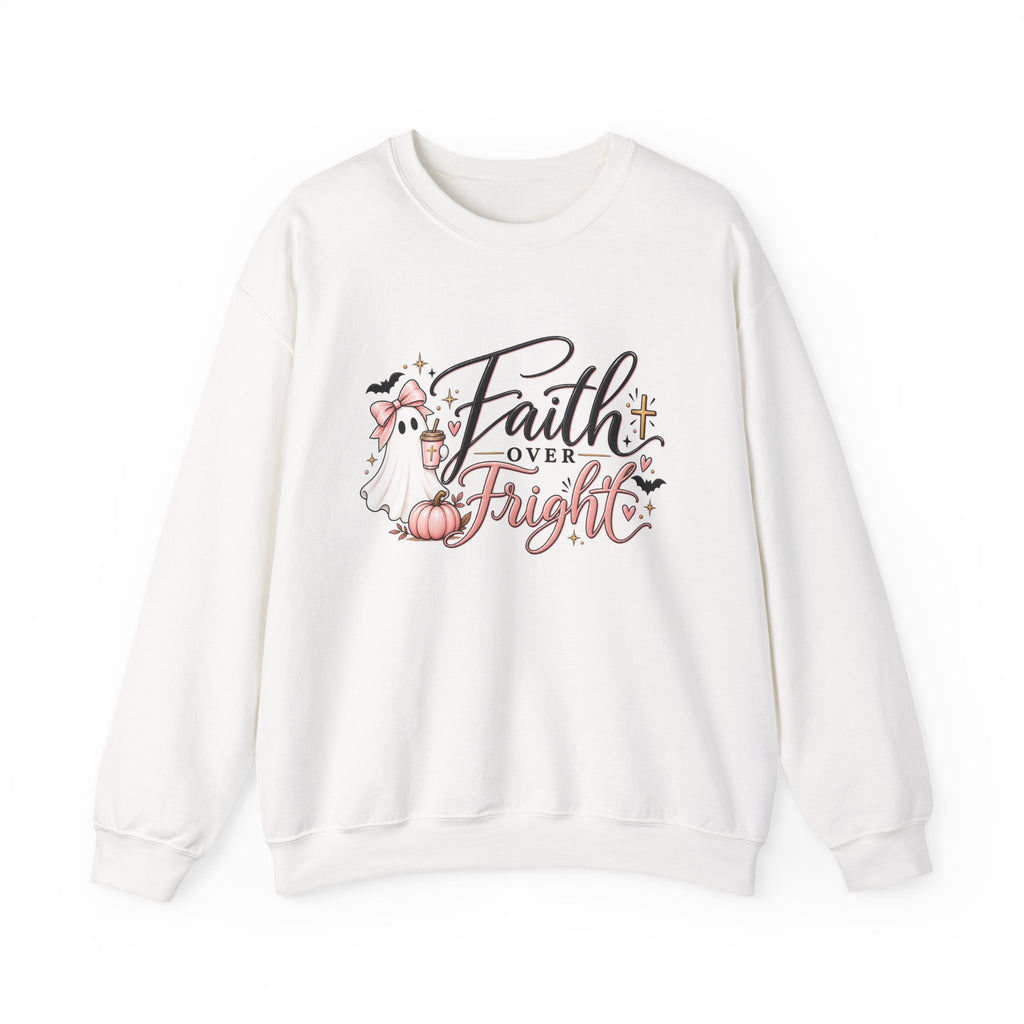 Faith Over Fright Crewneck Sweatshirt – Cute Christian Halloween Ghost Design