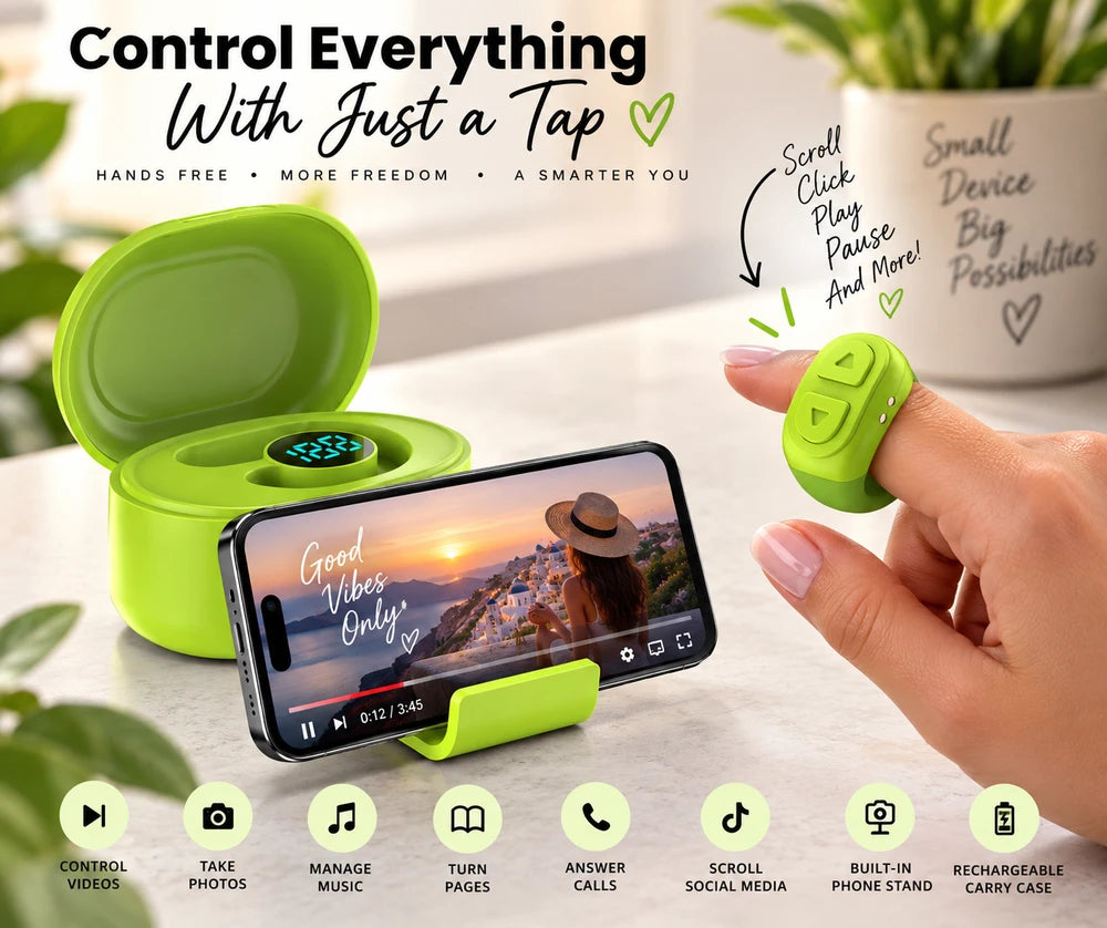 Wireless Bluetooth Scrolling Ring Remote  with built in stand