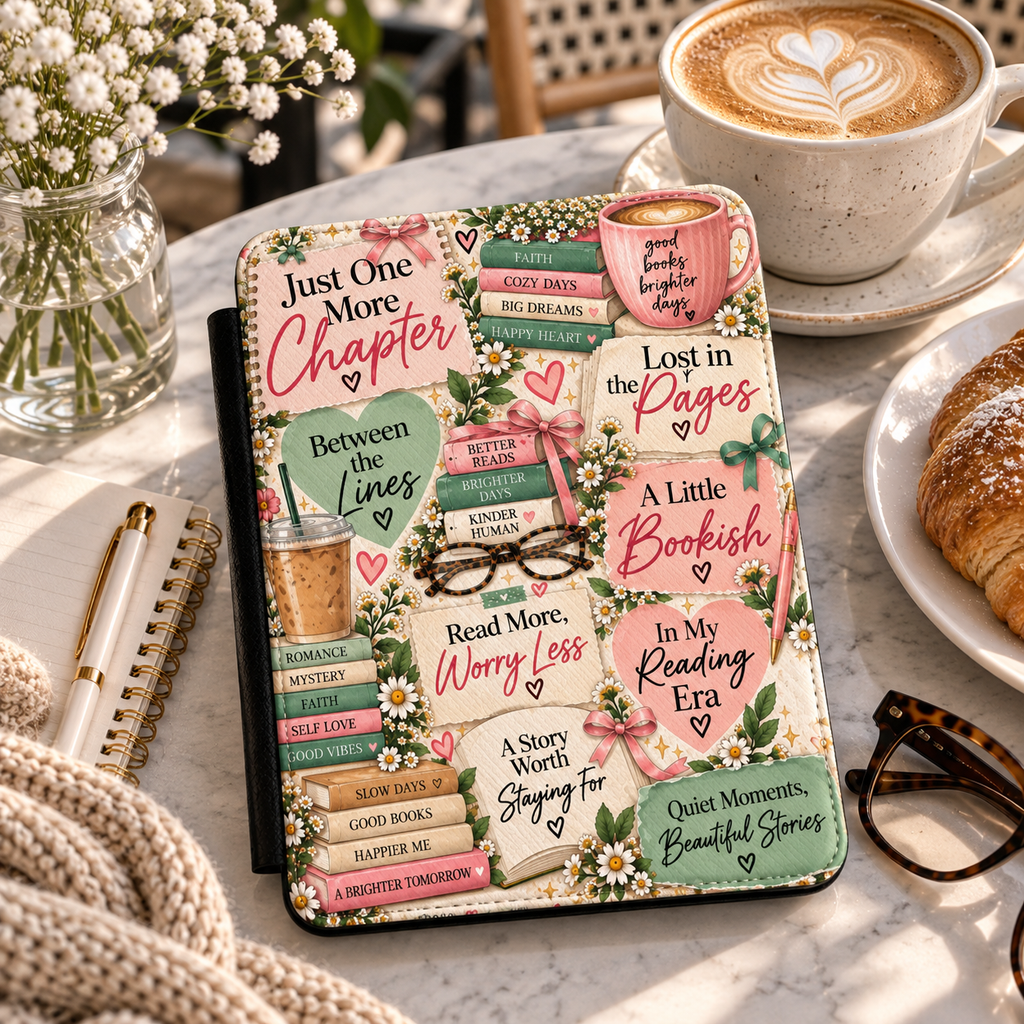 'Just One More Chapter' Floral Bookish Kindle Case