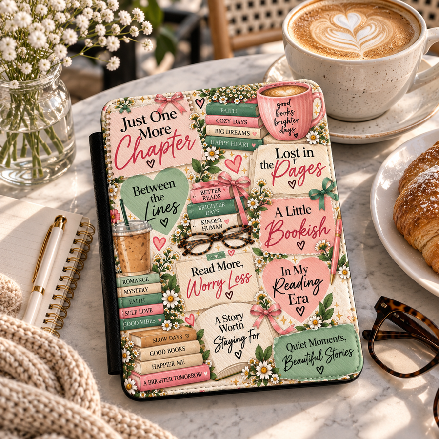 'Just One More Chapter' Floral Bookish Kindle Case