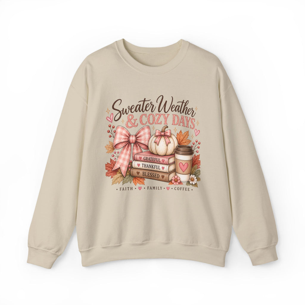 Cozy Fall Crewneck Sweatshirt — "Sweater Weather & Cozy Days" Autumn Graphic