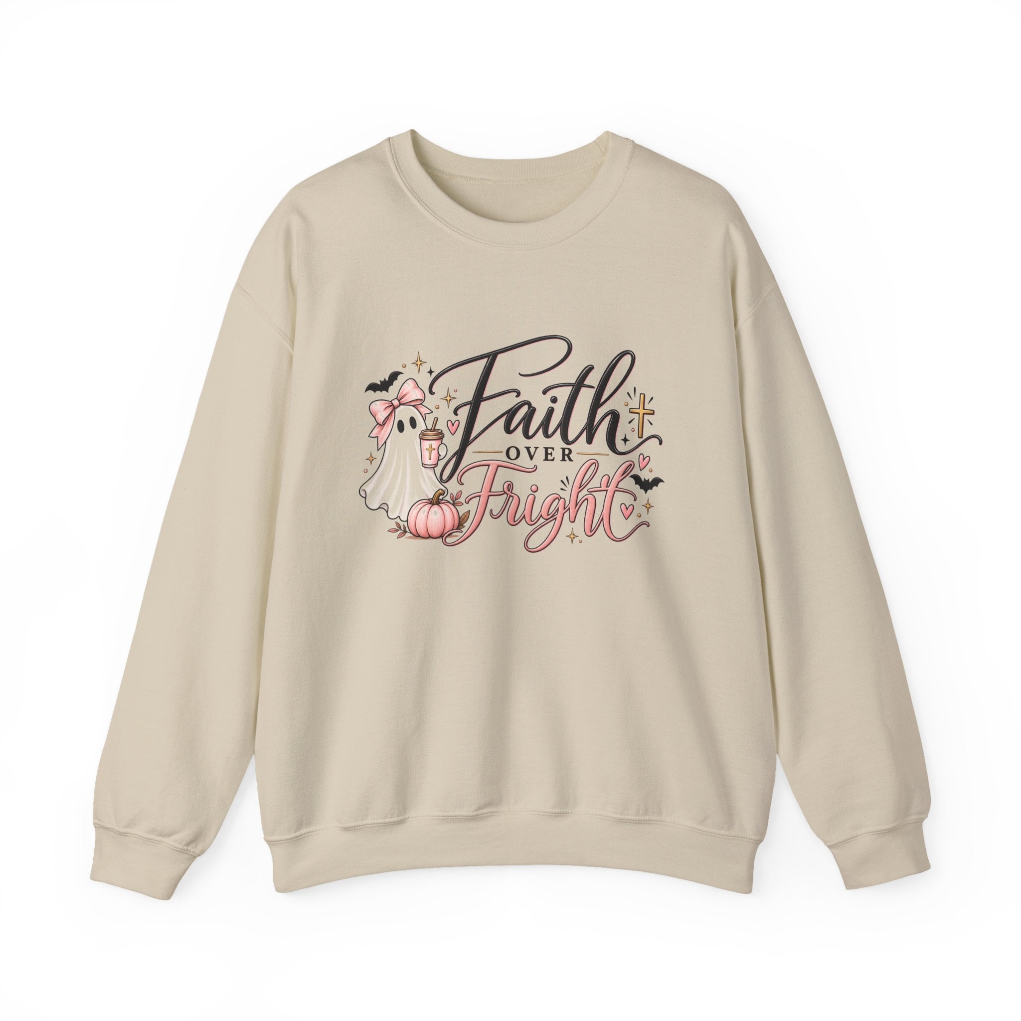 Faith Over Fright Crewneck Sweatshirt – Cute Christian Halloween Ghost Design