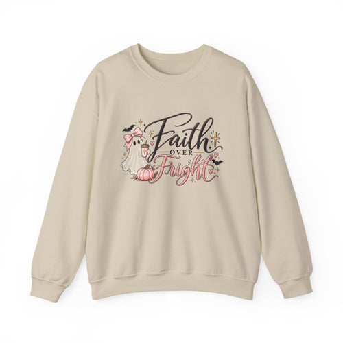 Faith Over Fright Crewneck Sweatshirt – Cute Christian Halloween Ghost Design