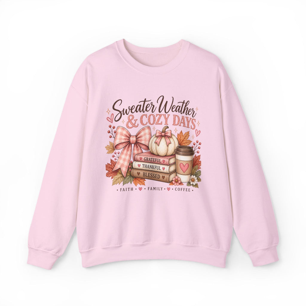 Cozy Fall Crewneck Sweatshirt — "Sweater Weather & Cozy Days" Autumn Graphic