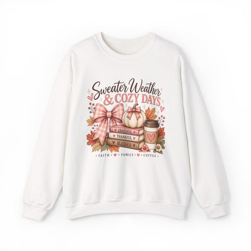 Cozy Fall Crewneck Sweatshirt — "Sweater Weather & Cozy Days" Autumn Graphic